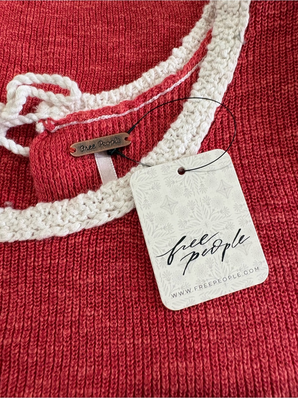 Free People Shelly Sweater Tank Red Beaded Sailboat Crop Knit Top NWT, Medium - Picture 8 of 8